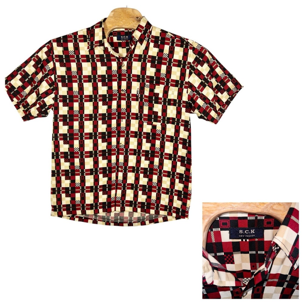 SCK New Fashion Mens Short Sleeve Button Up Shirt XL‎ Geometric